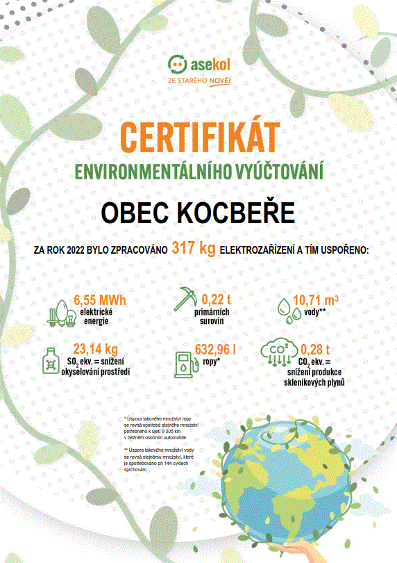 Certifikát Enviromentálního vyúčtování ASEKOL za rok 2022